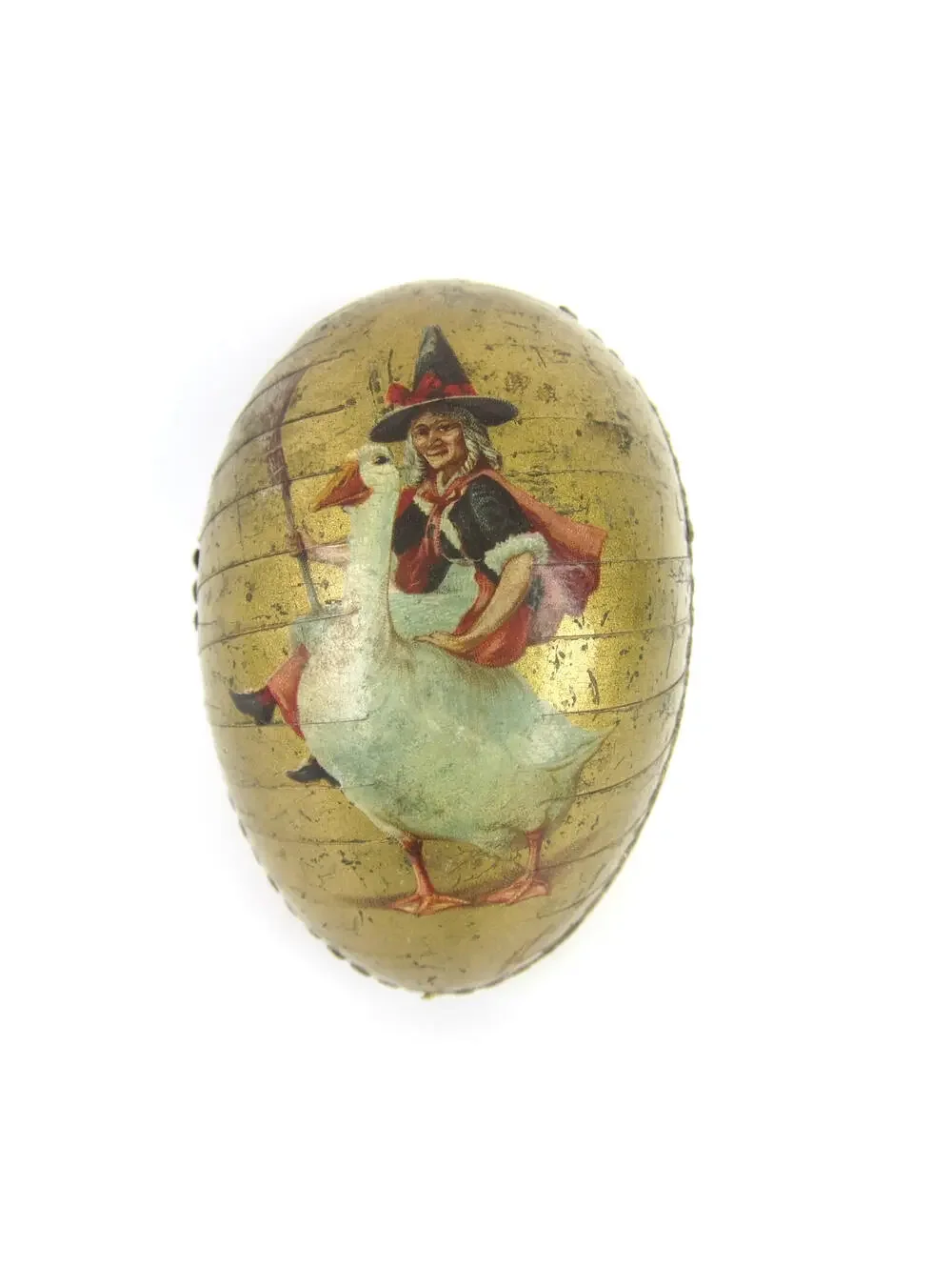 Antique Halloween Candy Container Dresden Paper Mache Egg Witch Mother Goose